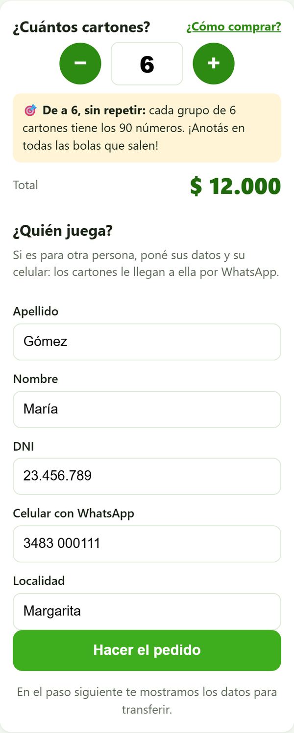 Ejemplo: elegir cartones y poner los datos
