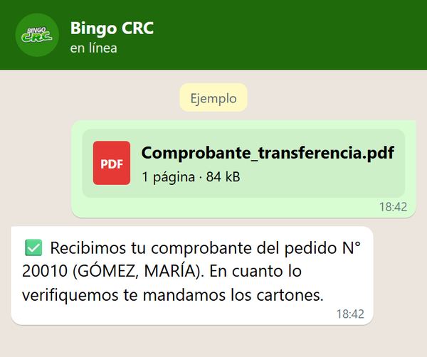 Ejemplo: comprobante mandado por WhatsApp