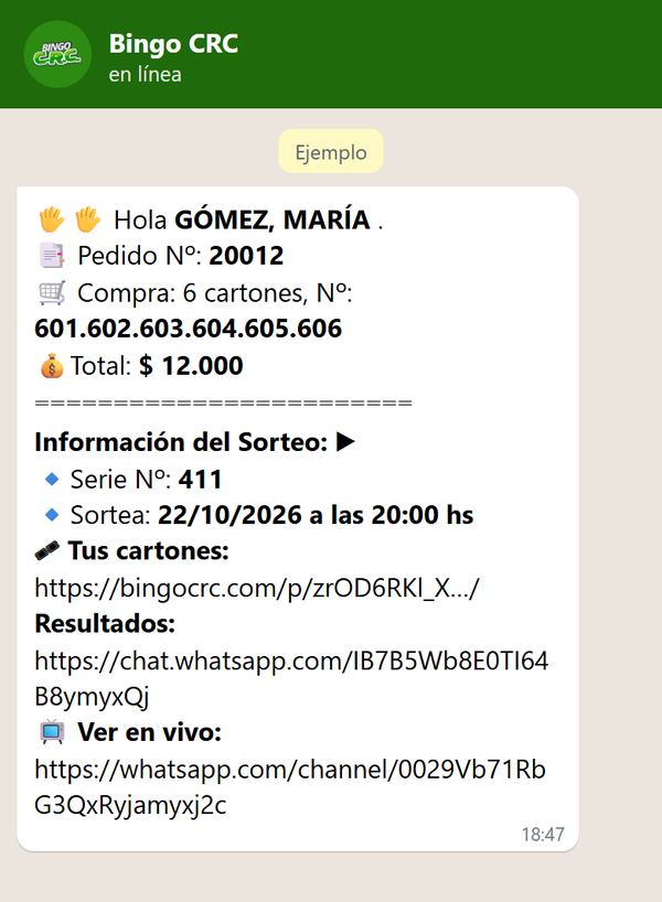 Ejemplo: el WhatsApp con los cartones